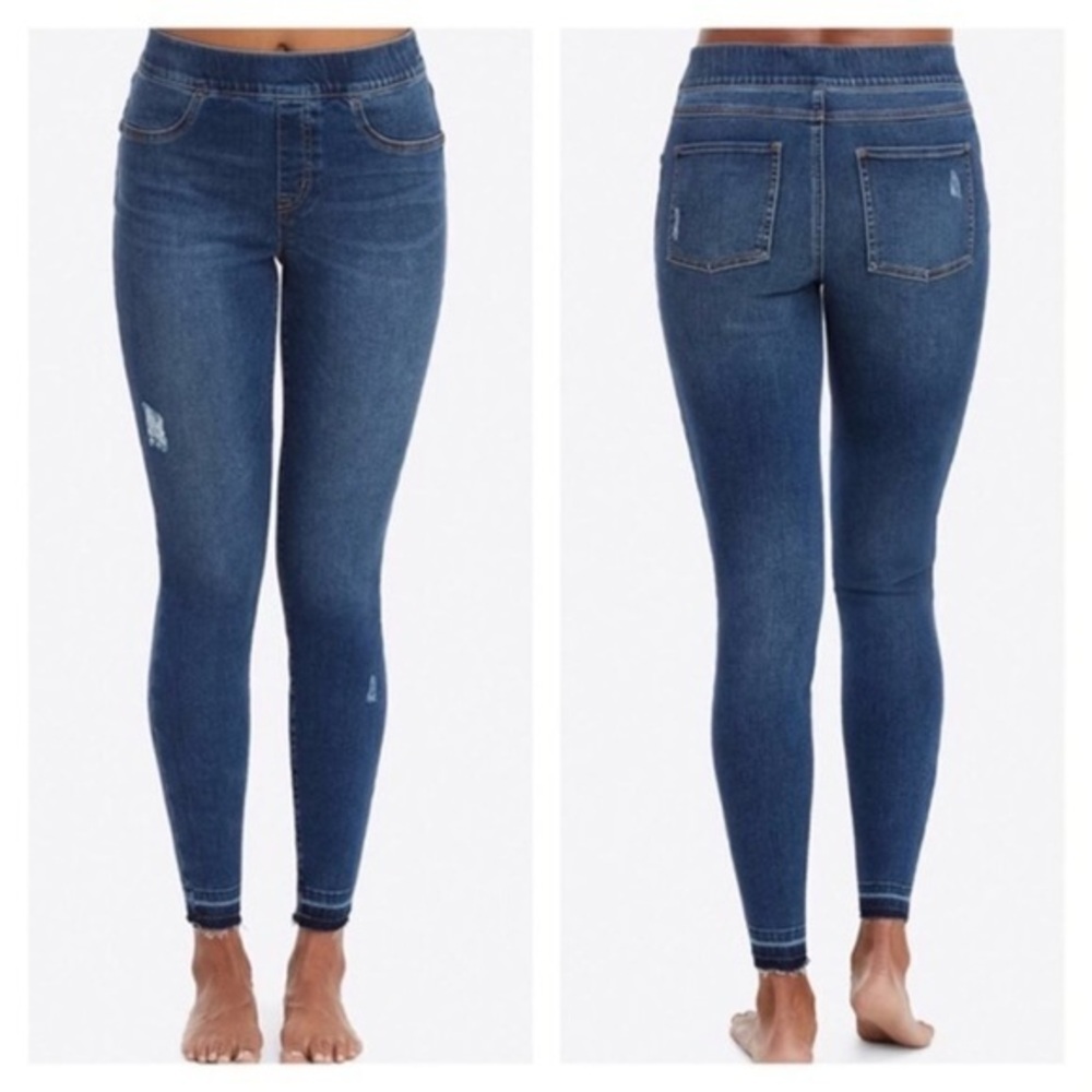 SPANX Distressed Raw Hem Skinny Jeans Medium Wash Size Medium